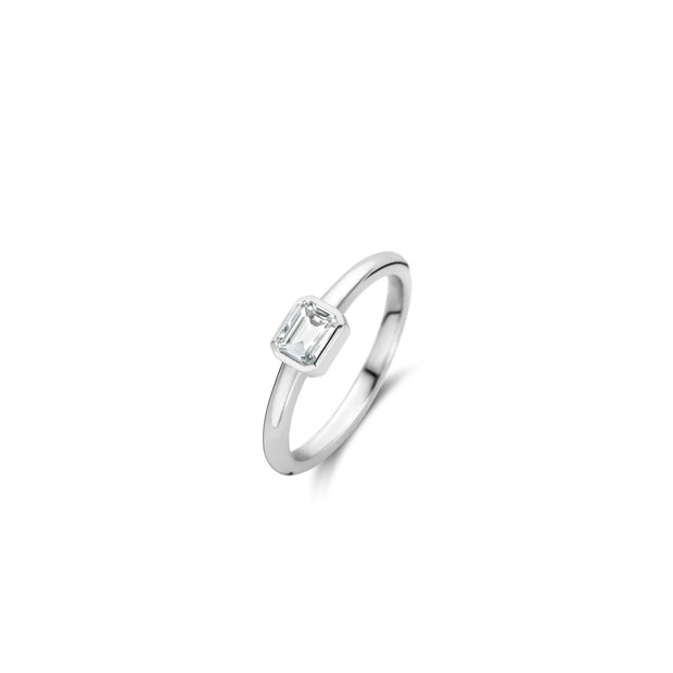 TI SENTO - Sterling Silver Bezel Set Emerald Cut Cubic Zirconia Ring