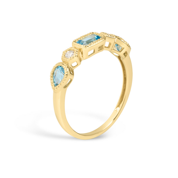 Blue Topaz & Diamond 5 Stone Band