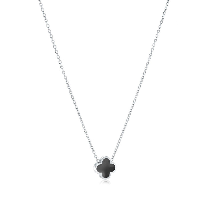 Italgem - Stainless Steel Black Enamel Clover Necklace 18"