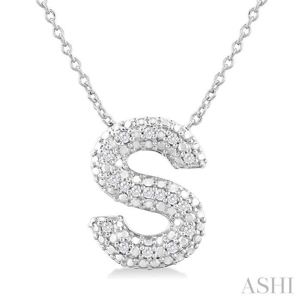 Silver Bubble 'S' Initial Diamond Pendant