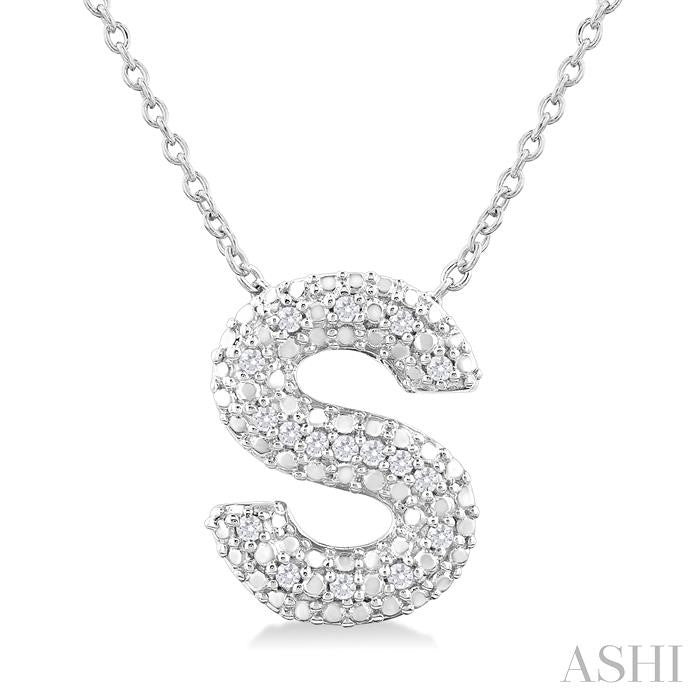 Silver Bubble 'S' Initial Diamond Pendant
