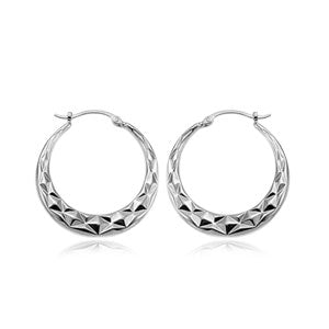 CARLA - WHITE GOLD DIAMOND CUT TEXTURED HOOP EARRINGS