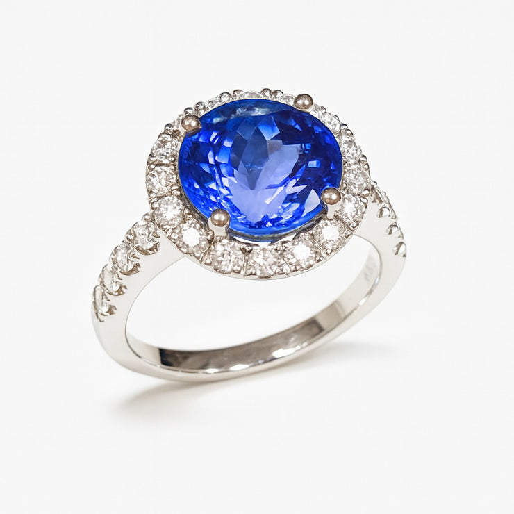 Round Tanzanite Center With Diamond Halo Fashion Ring