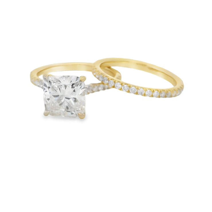 Diamond Wedding Set - 3 Ct Cushion Center