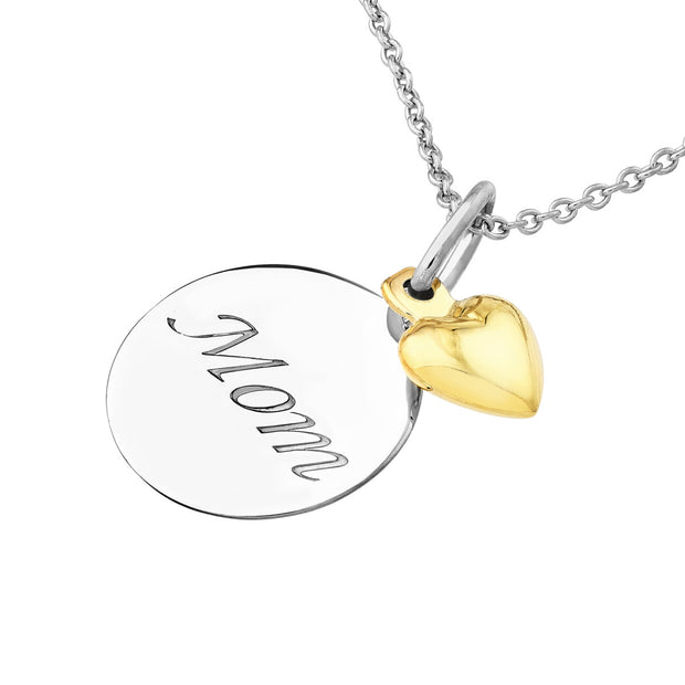 Sterling Silver Mom Disc Necklace with Heart