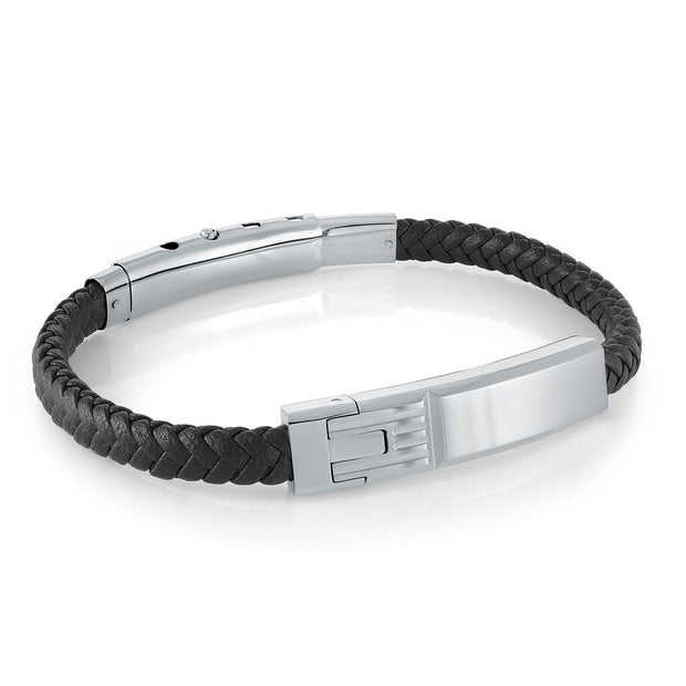 Black Leather ID Bracelet