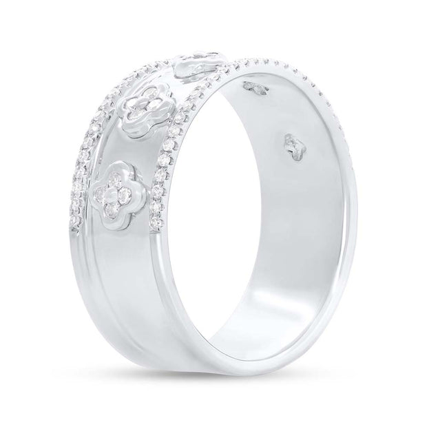 SHY CREATION - WIDE BAND DIAMOND CLOVER RING