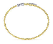 GABRIEL - Yellow Gold Bujukan Bead Bypass Bangle with Graduating Diamond Caps
