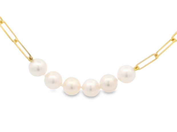 Paperclip Chain Pearl Station Necklace