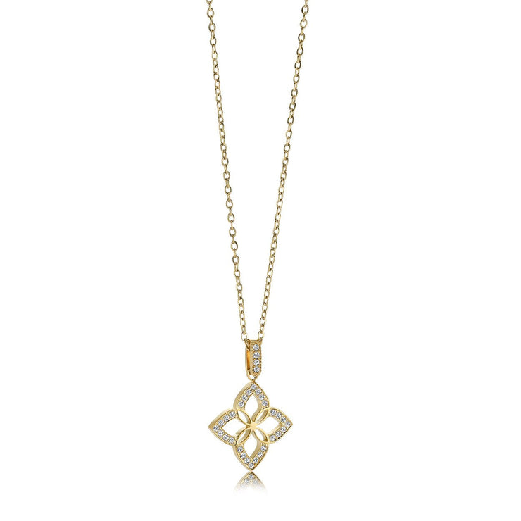 Italgem - Yellow Stainless Steel CZ Flower Necklace