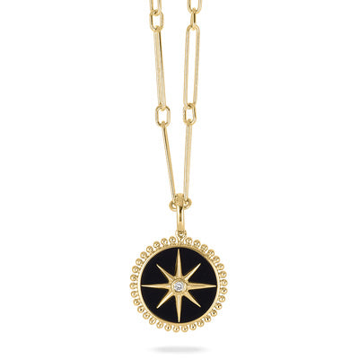 Black Onyx And Diamond Yellow Gold Necklace