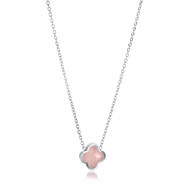 Italgem - Stainless Steel Rose Quartz Clover Necklace 18"