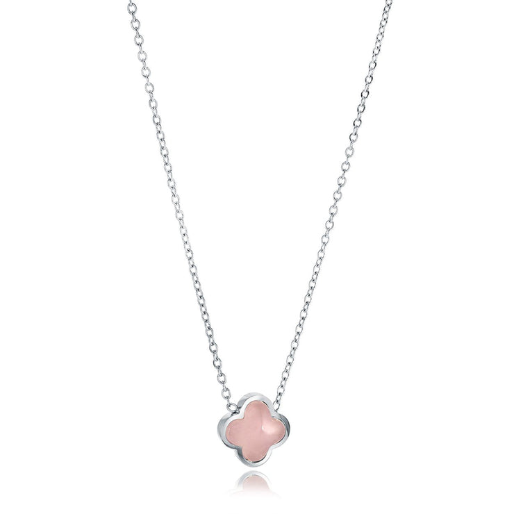 Italgem - Stainless Steel Rose Quartz Clover Necklace 18"