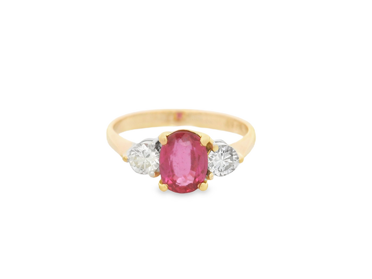Pink Sapphire & Diamond 3 Stone Ring