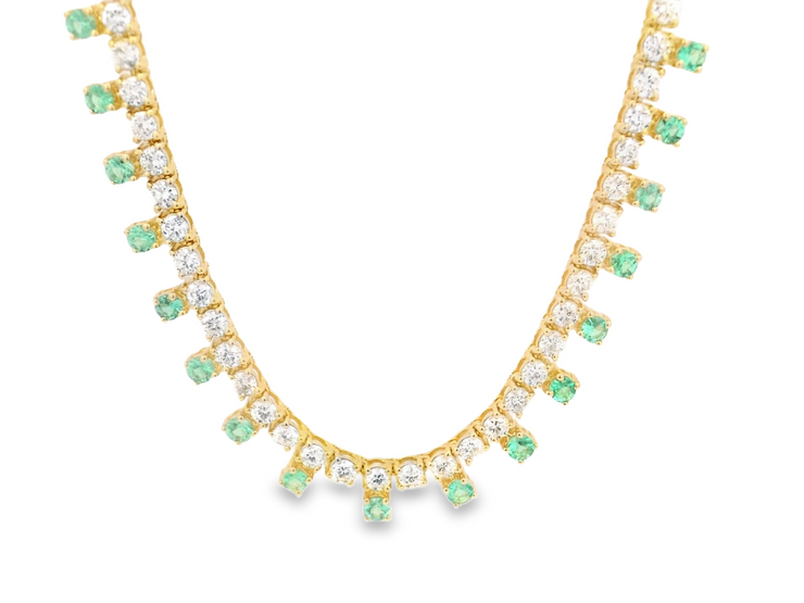 Emerald & Diamond Half Tennis Necklace