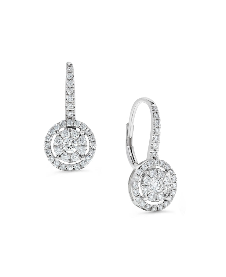 Round Diamond Cluster With Halo Drop Hoop Earrings