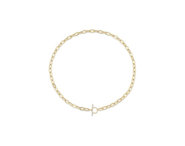 Shy Creation - Yellow Gold Pavé Diamond Paper Clip Necklace