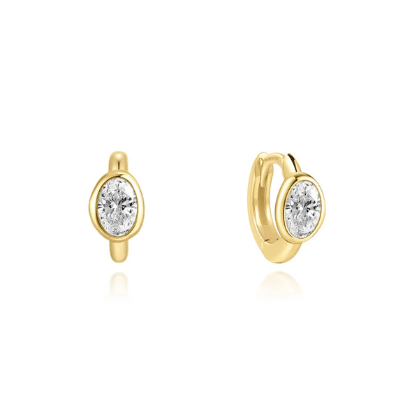 Gold Plated Sterling Silver Bezel Organic Pebble Huggie Hoop Earrings
