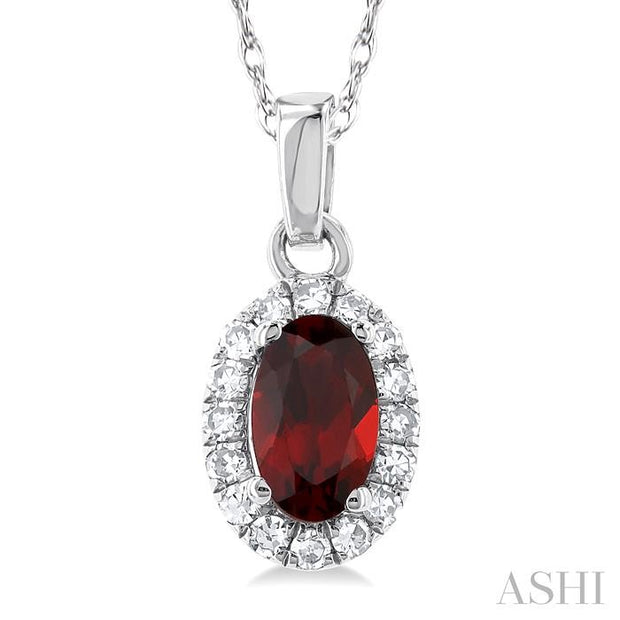 Oval Shape Garnet & Halo Diamond Pendant