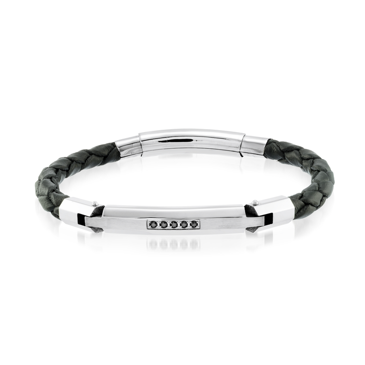 ITALGEM STEEL – ADJUSTABLE BLACK LEATHER BRACELET