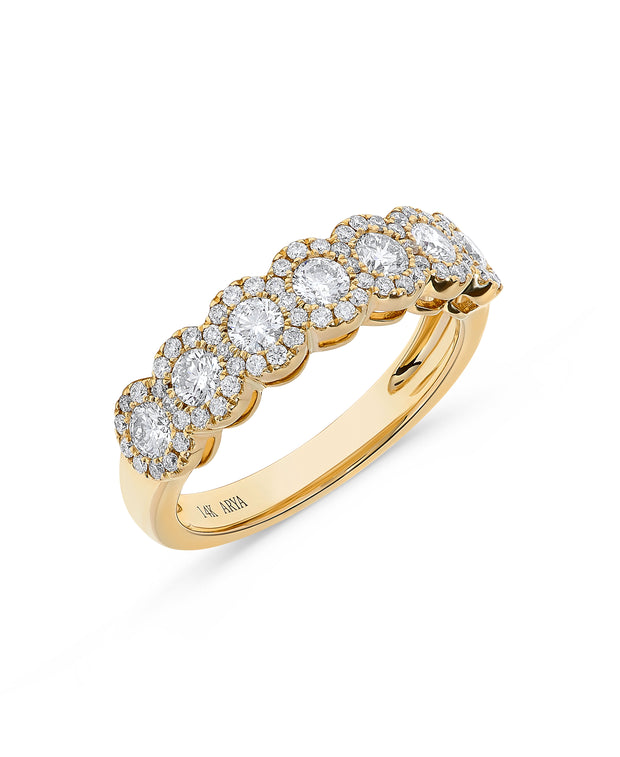 7 Stone Ring With Prong Set Halo Diamond Fashion Ring