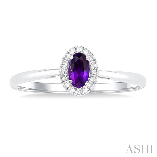Oval Shape Amethyst & Halo Diamond Ring
