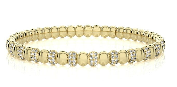 Diamond Beaded Gold Stretch Bangle Bracelet