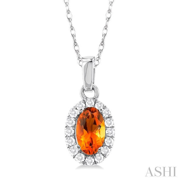 Oval Shape Citrine & Halo Diamond Pendant