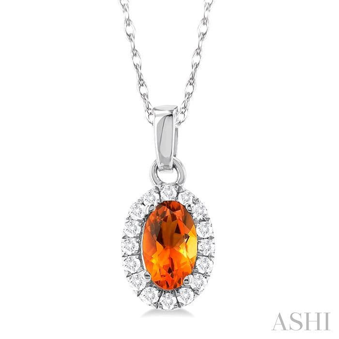 Oval Shape Citrine & Halo Diamond Pendant