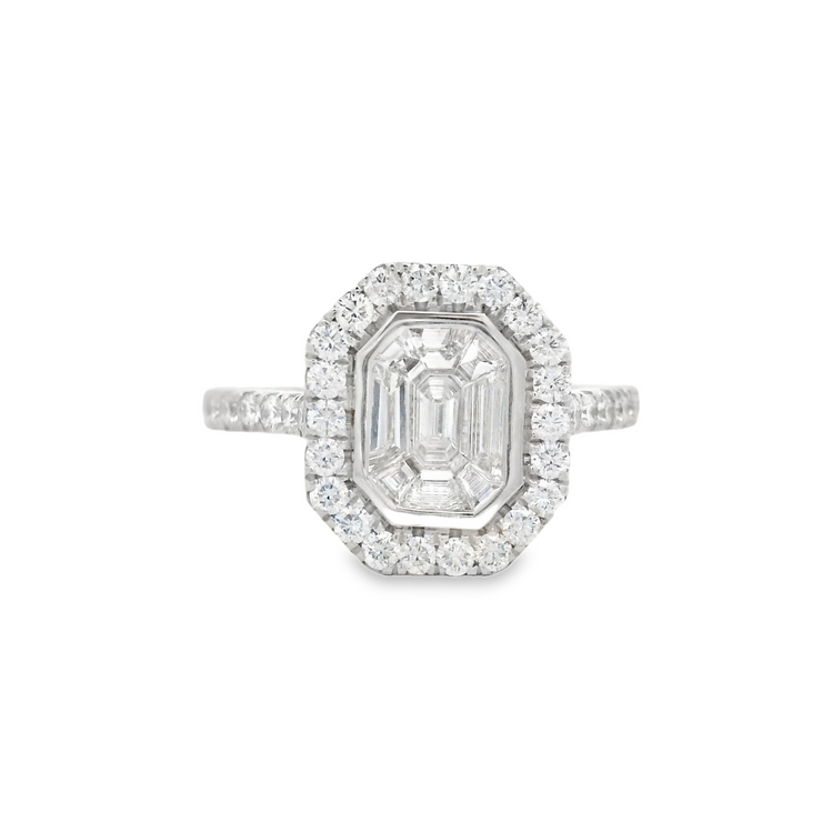 EMERALD SHAPE CLUSTER DIAMOND RING