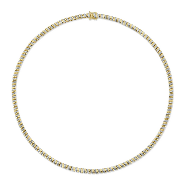 Alternating Diamond And Gold Link Ribbed Necklace