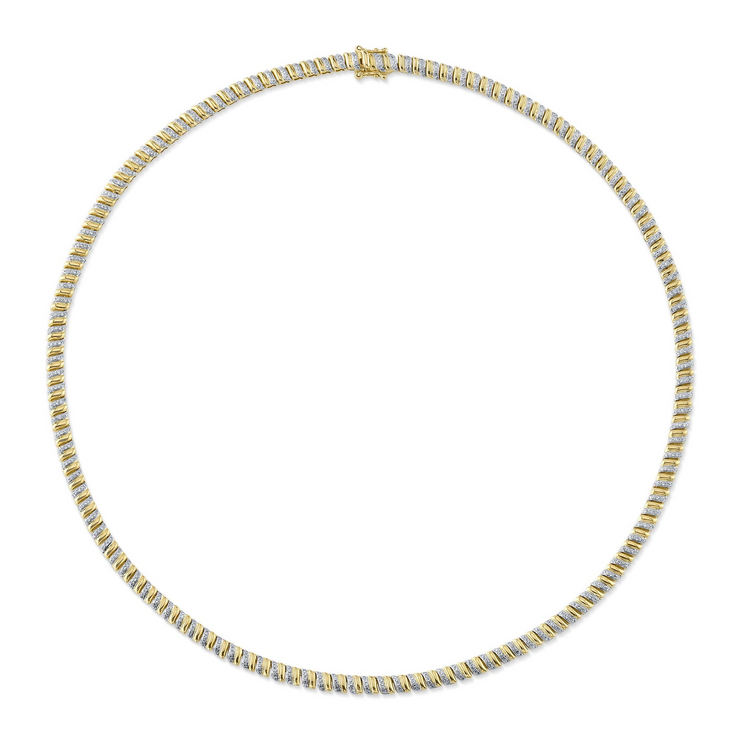 Alternating Diamond And Gold Link Ribbed Necklace