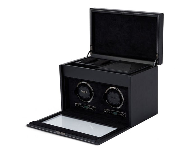 Wolf - British Racing Double Watch Winder With Storage - Black