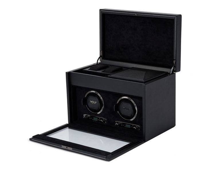 Wolf - British Racing Double Watch Winder With Storage - Black