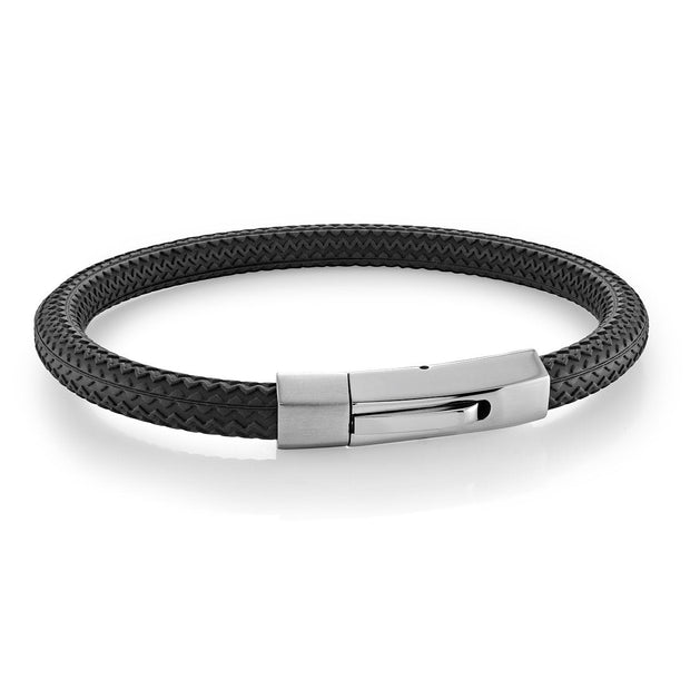 Black Tire Rubber Bracelet with Silver Clasp