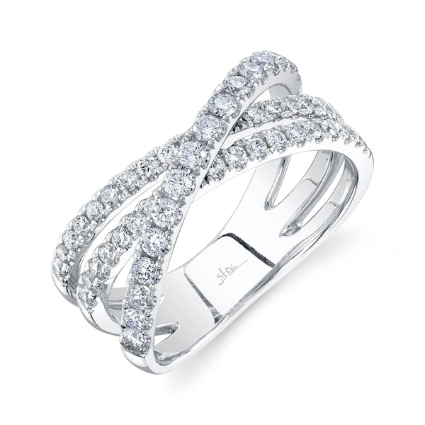 14K White Gold 3-Row Diamond Bridge Ring With 42=0.79ctw Round Diamonds