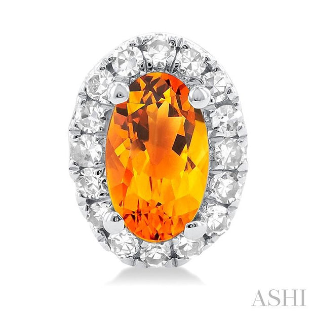 Oval Shape Citrine & Halo Diamond Earrings