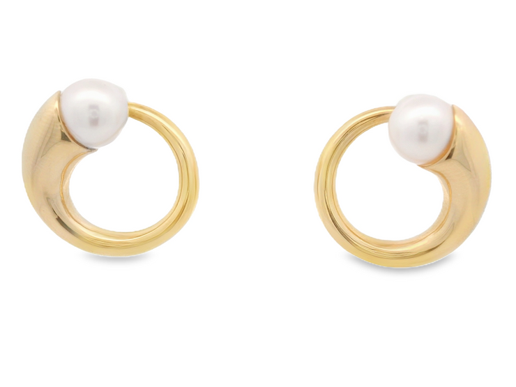 Cultured Pearl & Yellow Gold Earrings