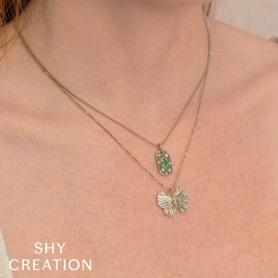 Shy Creation - Emerald & Diamond Disc Pendant