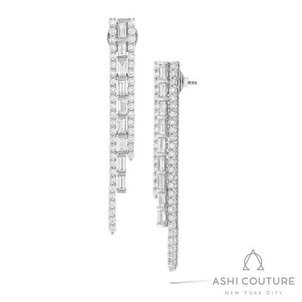 Couture Baguette & Round 3-Row Graduating Stud Fashion Earrings