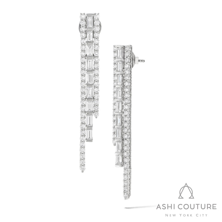 Couture Baguette & Round 3-Row Graduating Stud Fashion Earrings