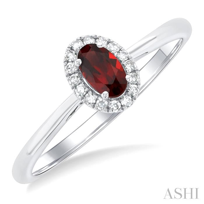 Oval Shape Garnet & Halo Diamond Ring