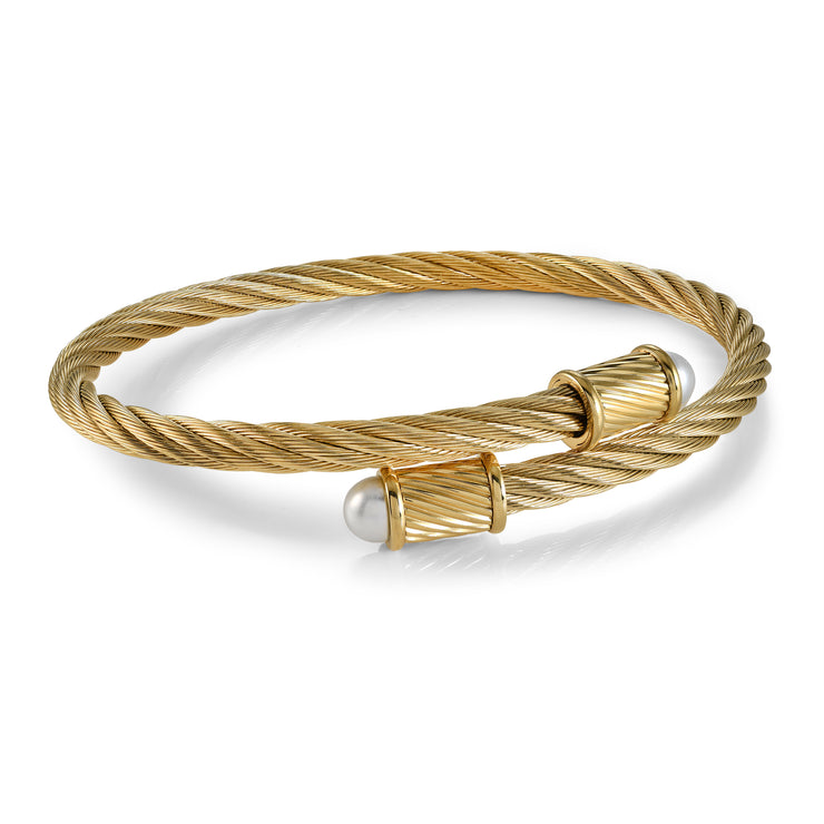 Italgem - Yellow Stainless Steel Twist Cable Bangle Bracelet With Pearls