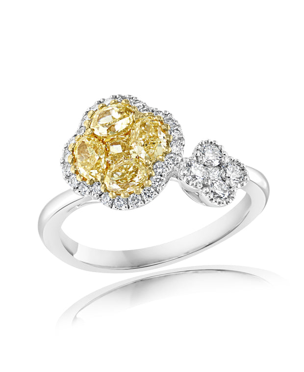 JEWELS BY JACOB - WHITE & YELLOW DIAMOND CLOVER RING