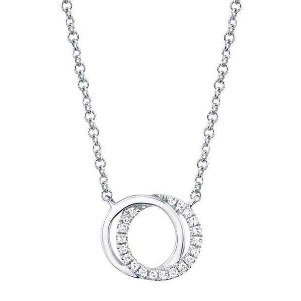 Shy Creation- White Gold Diamond Love Knot Circle Necklace