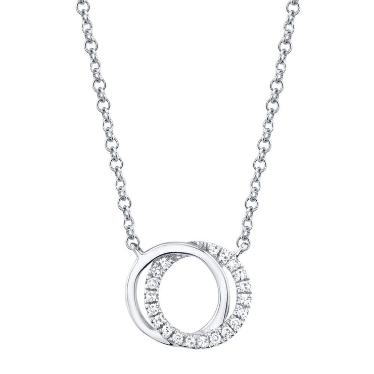 Shy Creation- White Gold Diamond Love Knot Circle Necklace
