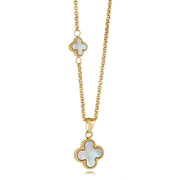 Italgem - Yellow Stainless Steel Mother Of Pearl & Black Acetate Reversible Clover Necklace 18"