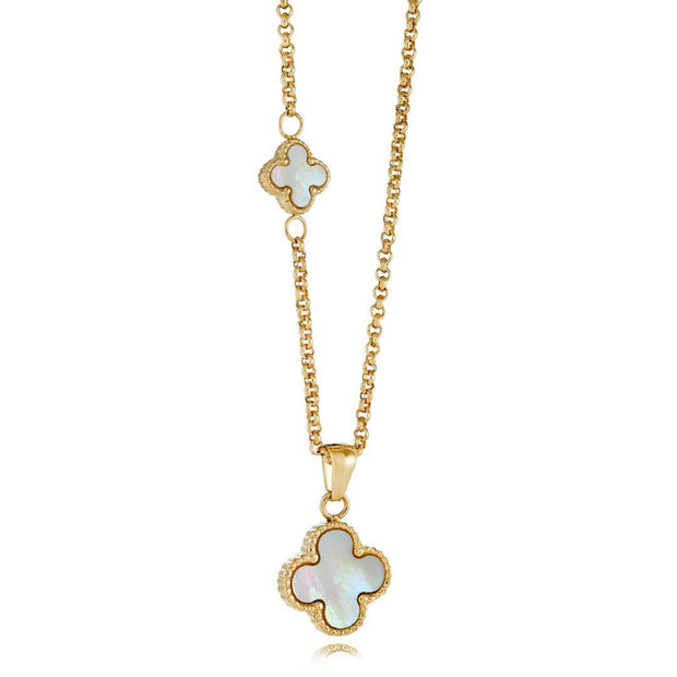 Italgem - Yellow Stainless Steel Mother Of Pearl & Black Acetate Reversible Clover Necklace 18"