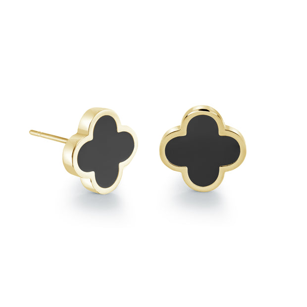 Italgem - Yellow Stainless Steel 10Mm Black Enamel Clover Stud Earrings