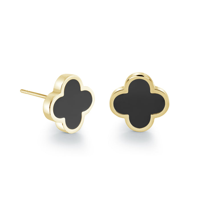 Italgem - Yellow Stainless Steel 10Mm Black Enamel Clover Stud Earrings